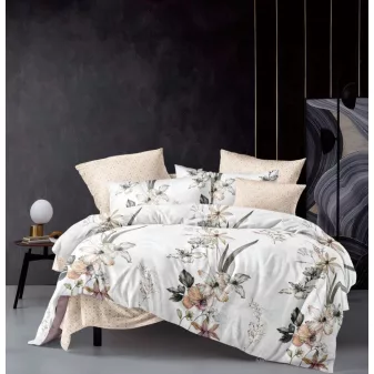   Lyra bézs fehér virág mintás ágyneműhuzat garnitúra 3 részes
