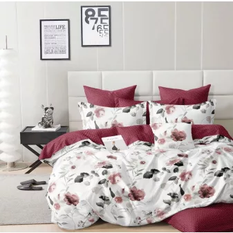   Lyra fehér bordó virág mintás ágyneműhuzat garnitúra 3 részes