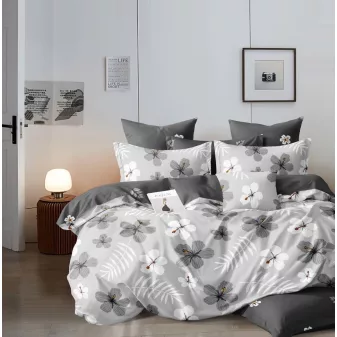  Lyra szürke fehér virág mintás ágyneműhuzat garnitúra 3 részes