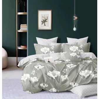   Lyra zöld alapon fehér liliom mintás ágyneműhuzat garnitúra 3 részes