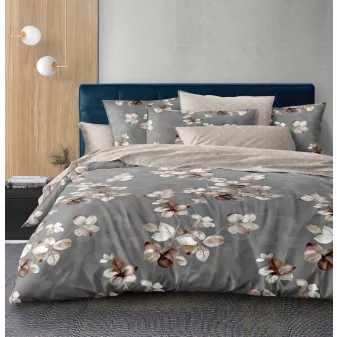   Maribel szürke barna virág mintás ágyneműhuzat garnitúra 3 részes