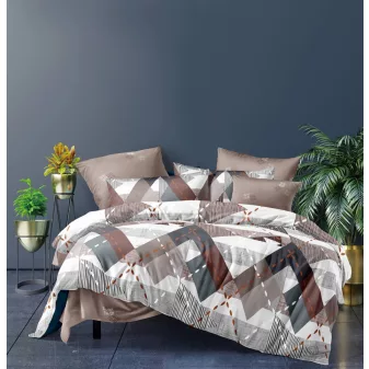   Draven barna bordó geometrikus mintás ágyneműhuzat garnitúra 3 részes