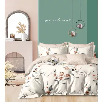   Aurora bézs krém virág mintás ágyneműhuzat garnitúra 3 részes