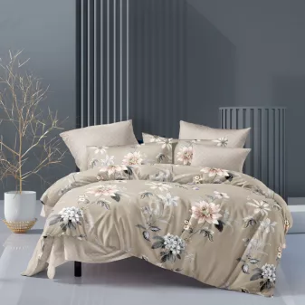   Aurora bézs virág mintás ágyneműhuzat garnitúra 3 részes
