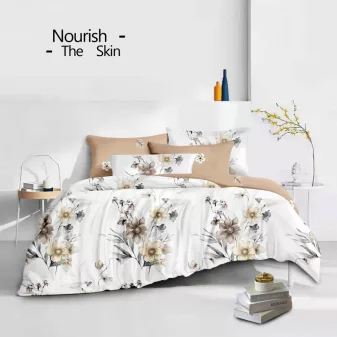   Aurora fehér bézs virág mintás ágyneműhuzat garnitúra 3 részes