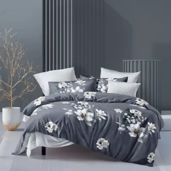   Aurora sötétszürke virág mintás ágyneműhuzat garnitúra 3 részes