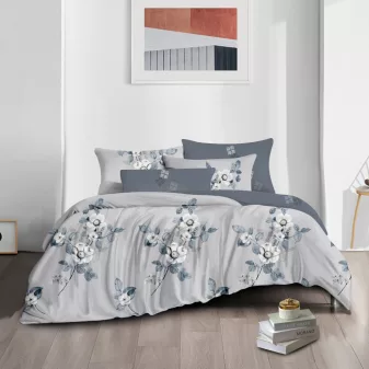   Aurora szürke virág mintás ágyneműhuzat garnitúra 3 részes