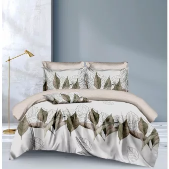   Aria bézs barna levél mintás ágyneműhuzat garnitúra 3 részes