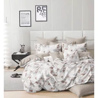   Aria bézs elegáns virág mintás ágyneműhuzat garnitúra 3 részes