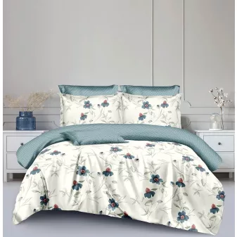   Aria kék virág mintás leveles ágyneműhuzat garnitúra 3 részes
