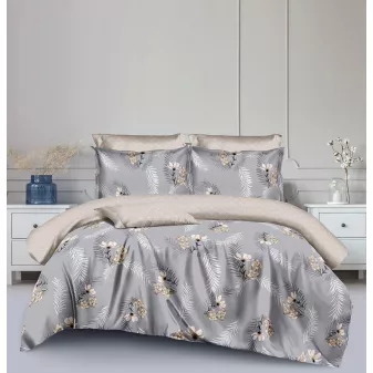   Aria szürke virág mintás leveles ágyneműhuzat garnitúra 3 részes