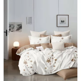   Miranda világosbarna fehér csillag mintás ágyneműhuzat garnitúra 3 részes
