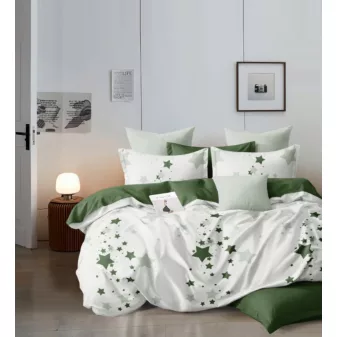   Miranda zöld fehér csillag mintás ágyneműhuzat garnitúra 3 részes