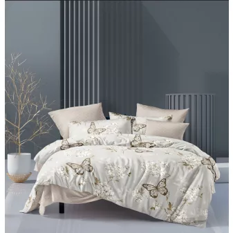   Nova bézs virág és lepke mintás ágyneműhuzat garnitúra 3 részes