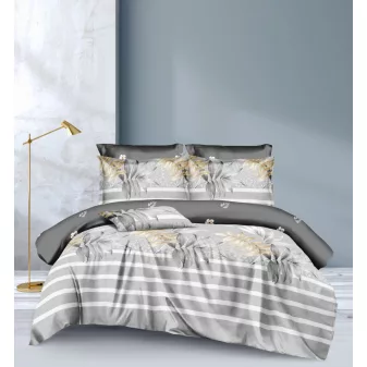   Nova szürke csíkos virág mintás ágyneműhuzat garnitúra 3 részes