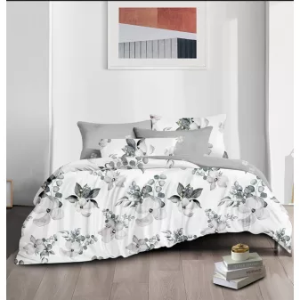   Nova szürke fehér virág mintás ágyneműhuzat garnitúra 3 részes