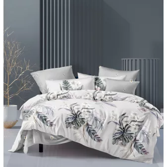   Nova szürke lila levél mintás ágyneműhuzat garnitúra 3 részes