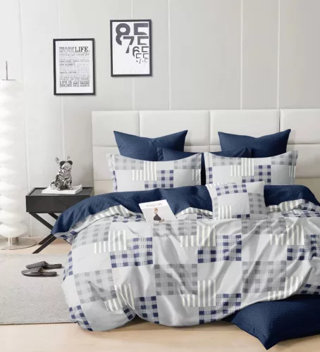 Ravik kék kocka mintás ágyneműhuzat garnitúra 3 részes
