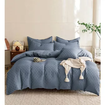   Nareen kék egyszínű kocka minta alapon ágyneműhuzat garnitúra 3 részes