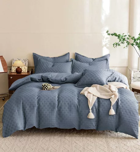 Nareen kék egyszínű kocka minta alapon ágyneműhuzat garnitúra 3 részes