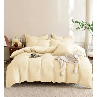   Nareen krém egyszínű kocka minta alapon ágyneműhuzat garnitúra 3 részes