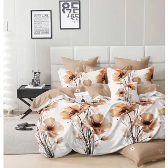   Selyra fehér bézs mákvirág virág mintás ágyneműhuzat garnitúra 3 részes