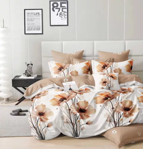 Selyra fehér bézs mákvirág virág mintás ágyneműhuzat garnitúra 3 részes