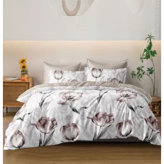   Selyra fehér bézs tulipán virág mintás ágyneműhuzat garnitúra 3 részes