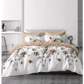   Selyra fehér bézs virág mintás ágyneműhuzat garnitúra 3 részes