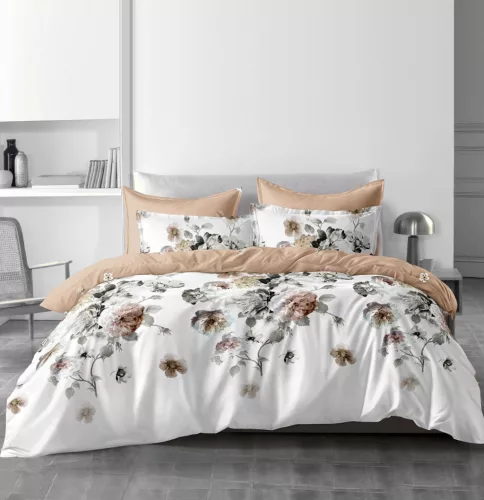 Selyra fehér bézs virág mintás ágyneműhuzat garnitúra 3 részes