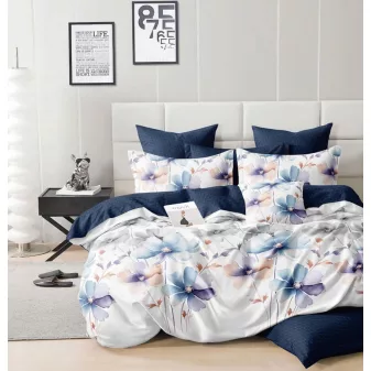   Selyra kék fehér virág mintás ágyneműhuzat garnitúra 3 részes