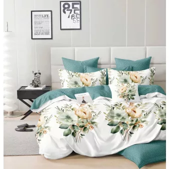   Selyra zöld fehér virág mintás ágyneműhuzat garnitúra 3 részes