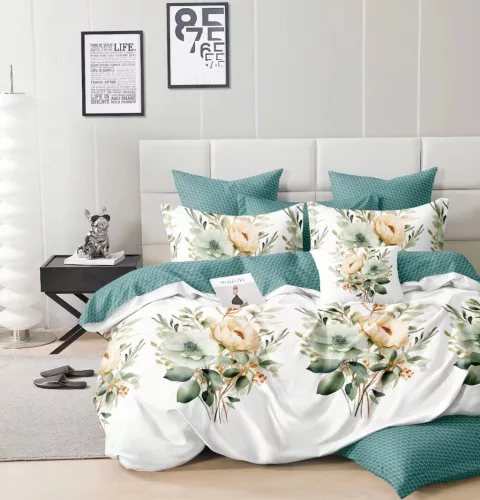 Selyra zöld fehér virág mintás ágyneműhuzat garnitúra 3 részes