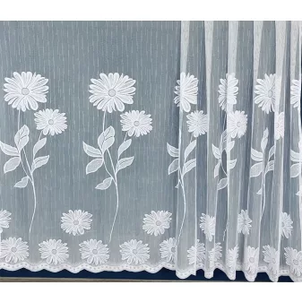   Kész függöny fehér alapon fehér nagy margarétás A2 300x250cm
