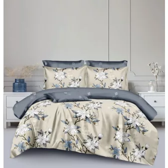   Elisa bézs kék virág mintás ágyneműhuzat garnitúra 3 részes
