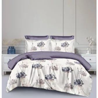   Elisa bézs lila virág mintás ágyneműhuzat garnitúra 3 részes
