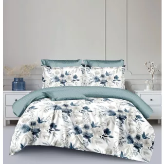   Elisa fehér alapon kék virág mintás ágyneműhuzat garnitúra 3 részes