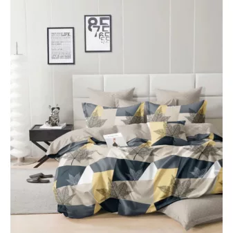   Virtu kék sárga levél mintás ágyneműhuzat garnitúra 3 részes