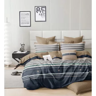   Orion barna kék csíkos mintás ágyneműhuzat garnitúra 3 részes