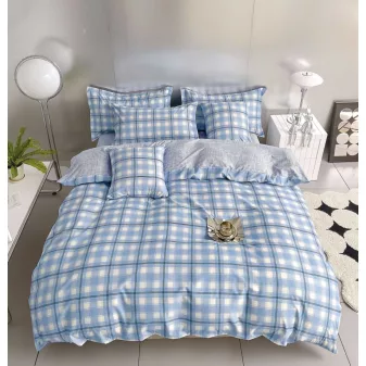   Selene fehér kék kocka mintás ágyneműhuzat garnitúra 3 részes