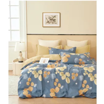  Palma kék alapon sárga levél mintás ágyneműhuzat garnitúra 3 részes