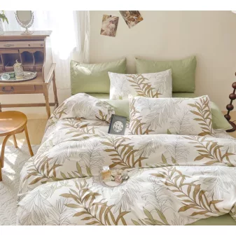   Palma zöld bézs levél mintás ágyneműhuzat garnitúra 3 részes