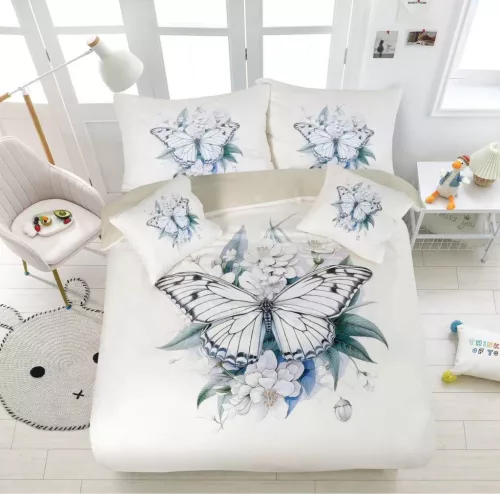 Velina fehér pillangó mintás ágyneműhuzat garnitúra 3 részes