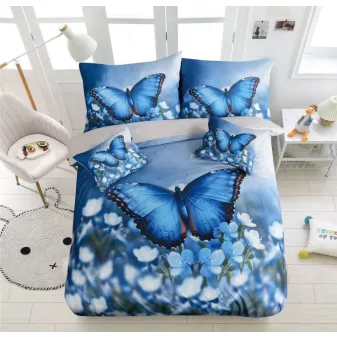   Velina kék pillangó mintás ágyneműhuzat garnitúra 3 részes