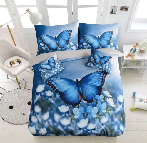 Velina kék pillangó mintás ágyneműhuzat garnitúra 3 részes