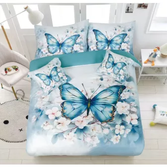   Velina türkiz pillangó mintás ágyneműhuzat garnitúra 3 részes