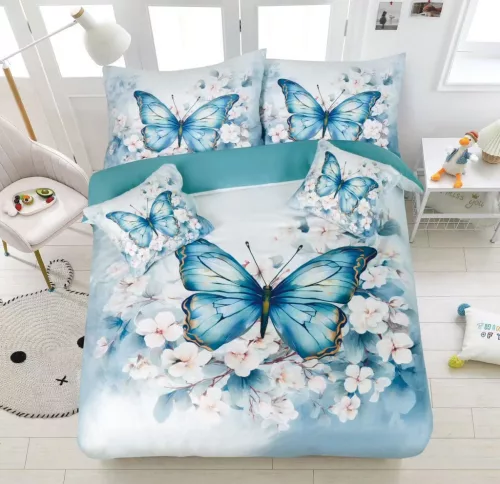 Velina türkiz pillangó mintás ágyneműhuzat garnitúra 3 részes