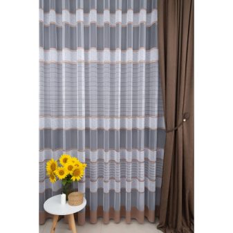   Kész függöny fehér alapon bordás barna csíkos 300x160cm