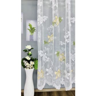   Kész függöny fehér alapon színes csillag levél 300x160cm