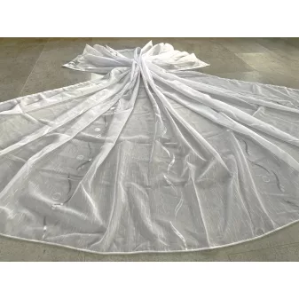   Kész luxus függöny fehér alapon szürke ezüst karikás hullámos 300x150cm